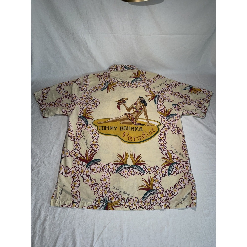 Vtg Tommy Bahama Hula Girl Hawaiian Aloha Men's Camp Shirt Large Hong Kong Rayon